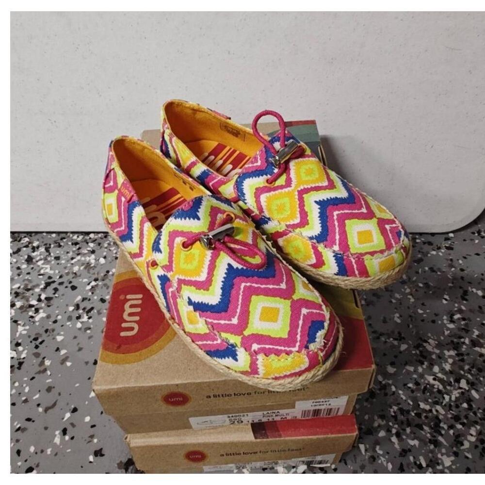 Umi Shoes Laina Pink Yellow Aztec Chevron Print‎ Slip On Loafer EUR 29 US 11.5